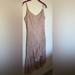 Elegant Lace High Low Dress in Beige